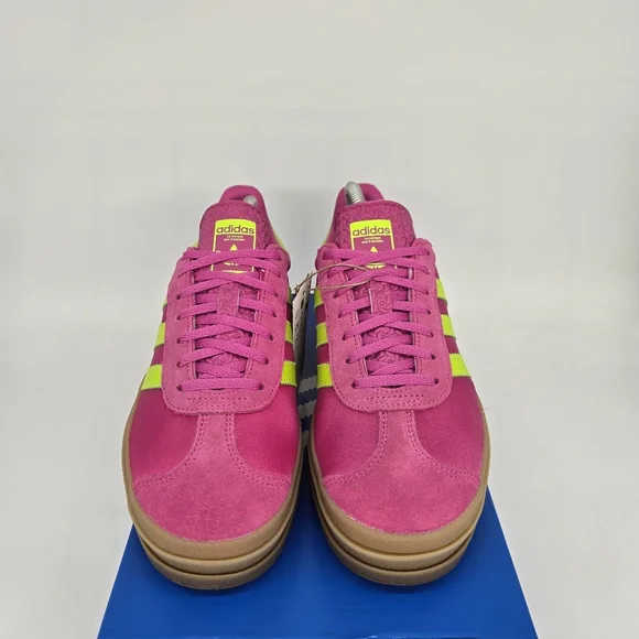 New Adidas Gazelle Bold 'Lucid Fuchsia Solar Slime Satin' Women's Shoes Size 6 - Picture 2 of 8